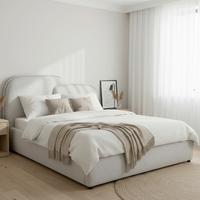 Čalouněná postel EMBRACE 160x200 cm, světle šedá - černá/barvy dubu, Moderní, kov/dřevo (160/200cm) - Bessagi Home