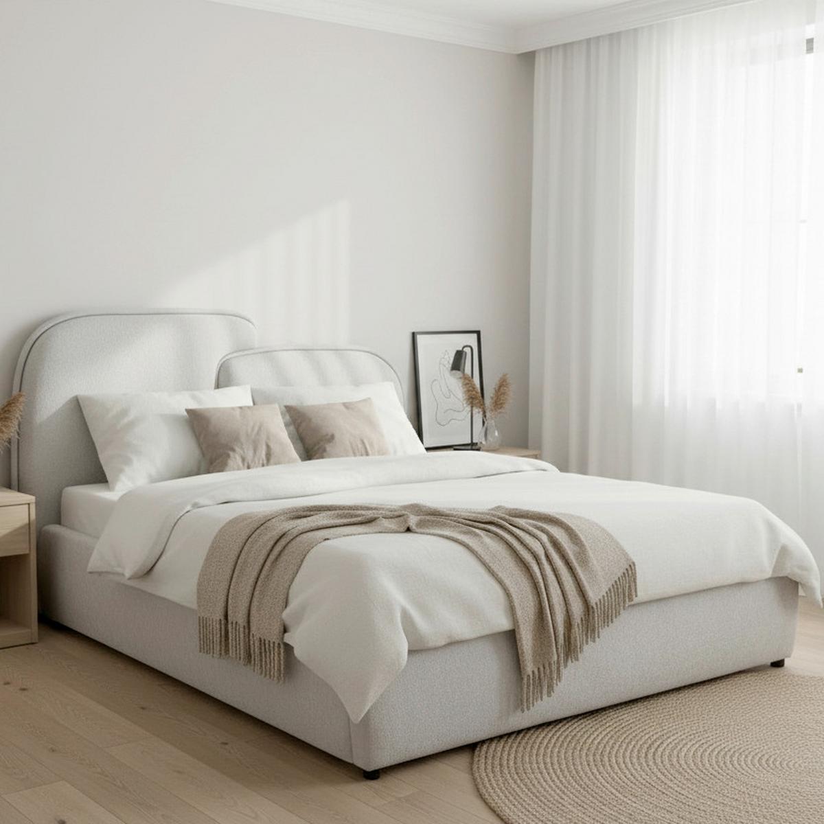 Čalouněná postel EMBRACE 160x200 cm, světle šedá - černá/barvy dubu, Moderní, kov/dřevo (160/200cm) - Bessagi Home