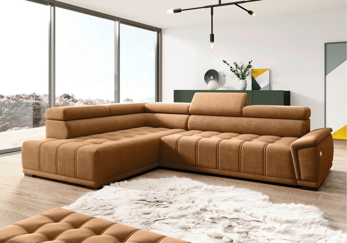 Rohová sedačka GRINALDI, ľavá, hrdzavá - čierna/hrdzavá, Modern, textil/plast (206/283cm) - Premium Living