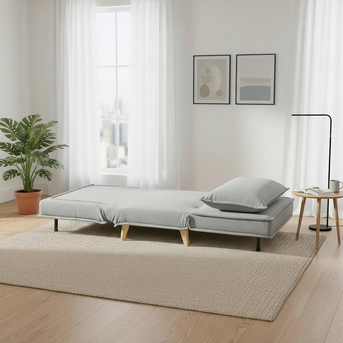 Rozkládací křeslo LAYLA, světle šedá - světle šedá/přírodní barvy, Moderní, dřevo/textil (104/92/84cm) - P & B