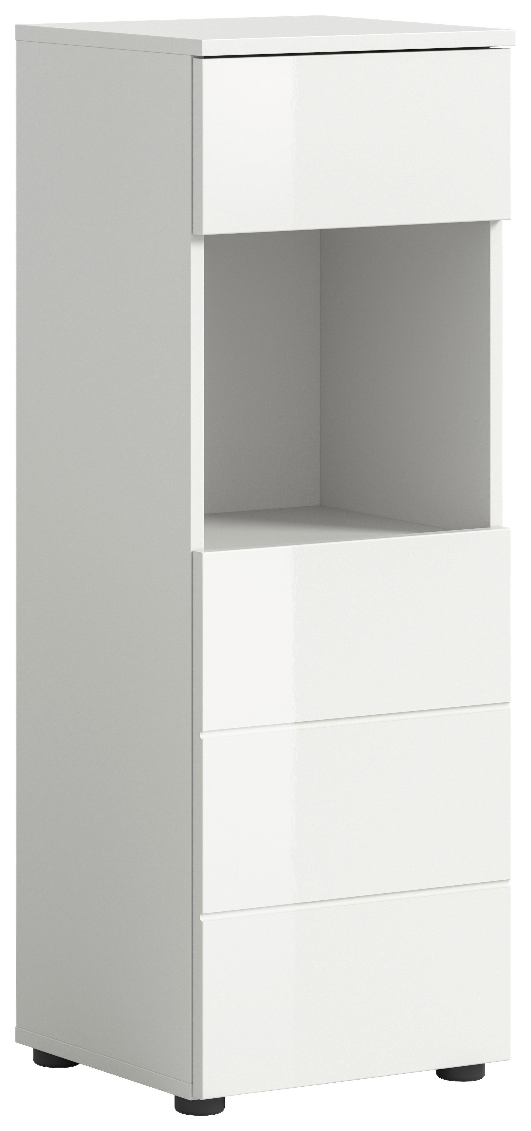 Midischrank Vira Weiß B: 38 cm - Weiß Hochglanz/Schwarz, MODERN, Holzwerkstoff (38/106/34cm) - MID.YOU