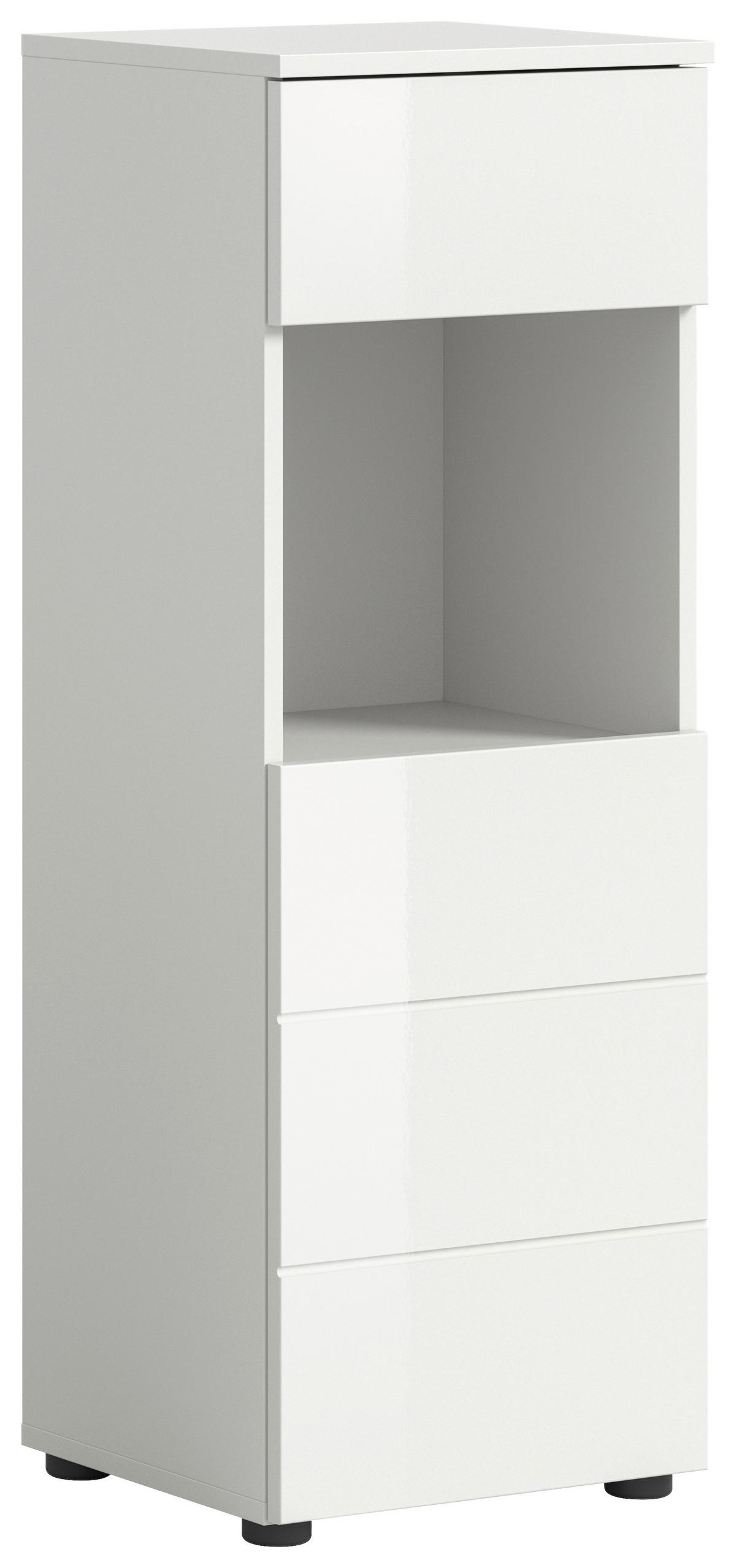 Midischrank Vira Weiß B: 38 cm - Weiß Hochglanz/Schwarz, MODERN, Holzwerkstoff (38/106/34cm) - MID.YOU