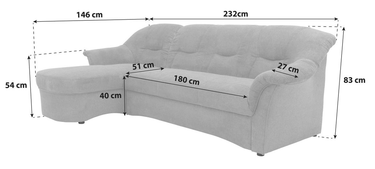 Ecksofa Sarafina Greige Mikrofaser - Greige/Schwarz, KONVENTIONELL, Textil (146/232cm) - MID.YOU