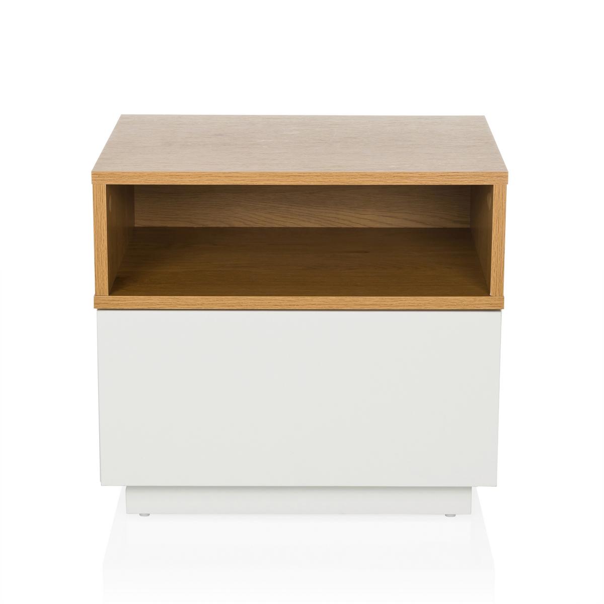 Beistelltisch Melmo Weiß/Eiche Dekor B: 50cm - Eichefarben/Weiß, MODERN, Holzwerkstoff/Kunststoff (50/45/40cm) - MID.YOU