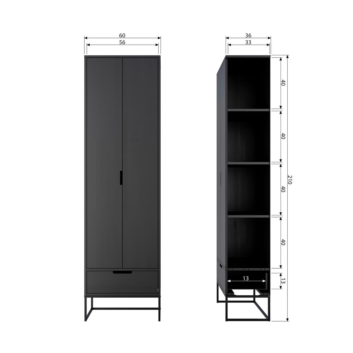 Mehrzweckschrank Silas Schwarz B: 60 Cm - Schwarz, Design, Holz/Holzwerkstoff (60/210/36cm) - Livetastic