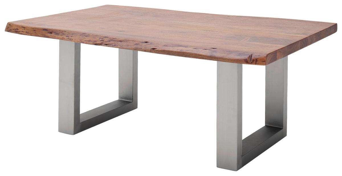 Couchtisch Holz Massiv Cartagena Walnuss/Edelstahlf. - Edelstahlfarben/Walnussfarben, MODERN, Holz/Metall (110/45/70cm)