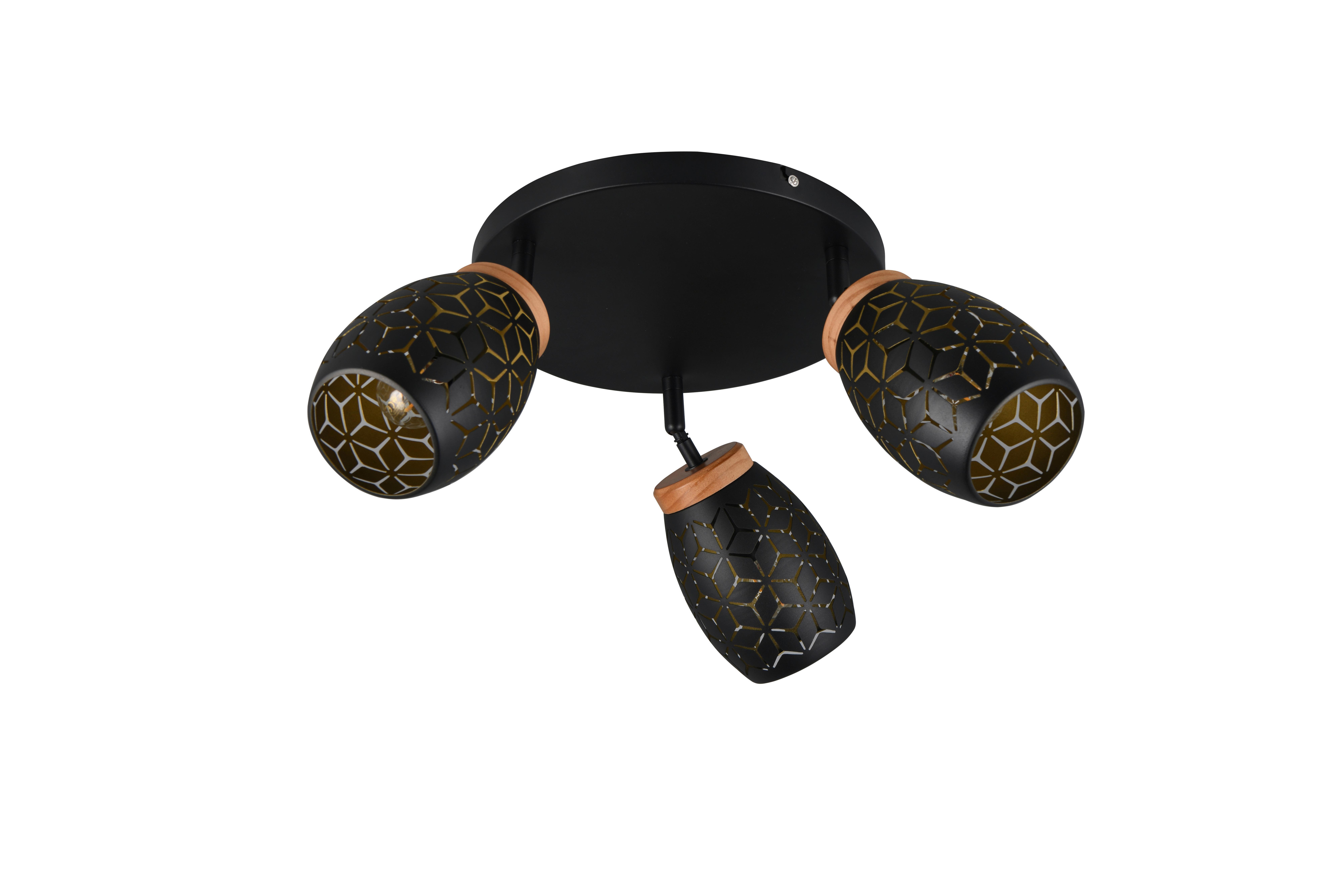 Deckenstrahler Bidar D: 58 Cm Schwarz Kieferfarben Goldfarbe - Goldfarben/Schwarz, Trend, Holz/Metall (58/27cm)