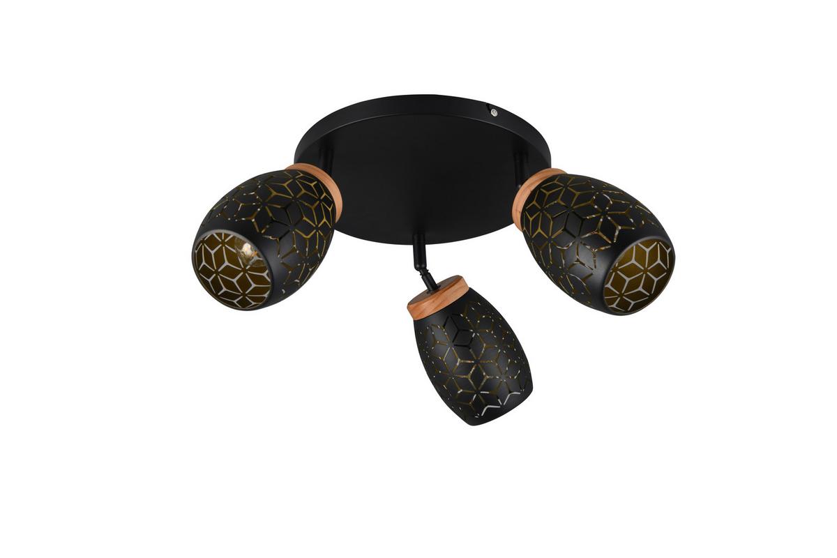 Deckenstrahler Bidar D: 58 cm Schwarz Kieferfarben Goldfarbe - Goldfarben/Schwarz, Trend, Holz/Metall (58/27cm)