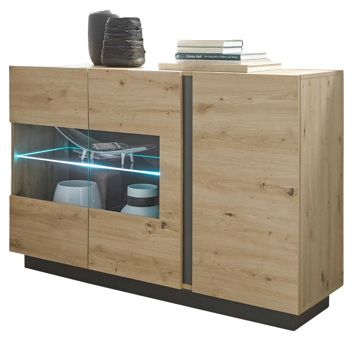 Sideboard Clair Grau/Eiche Dekor B:138cm - Eiche Artisan/Grau, Design, Glas/Holzwerkstoff (138/91/40cm) - MID.YOU