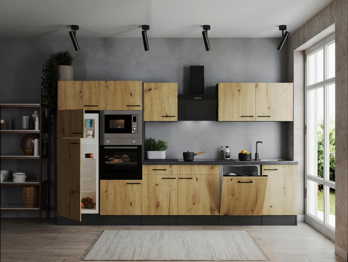 Küchenblock Oliver Artisan Dekor B: 340 cm - Eiche Artisan/Grau, Design, Holzwerkstoff (340cm) - Respekta