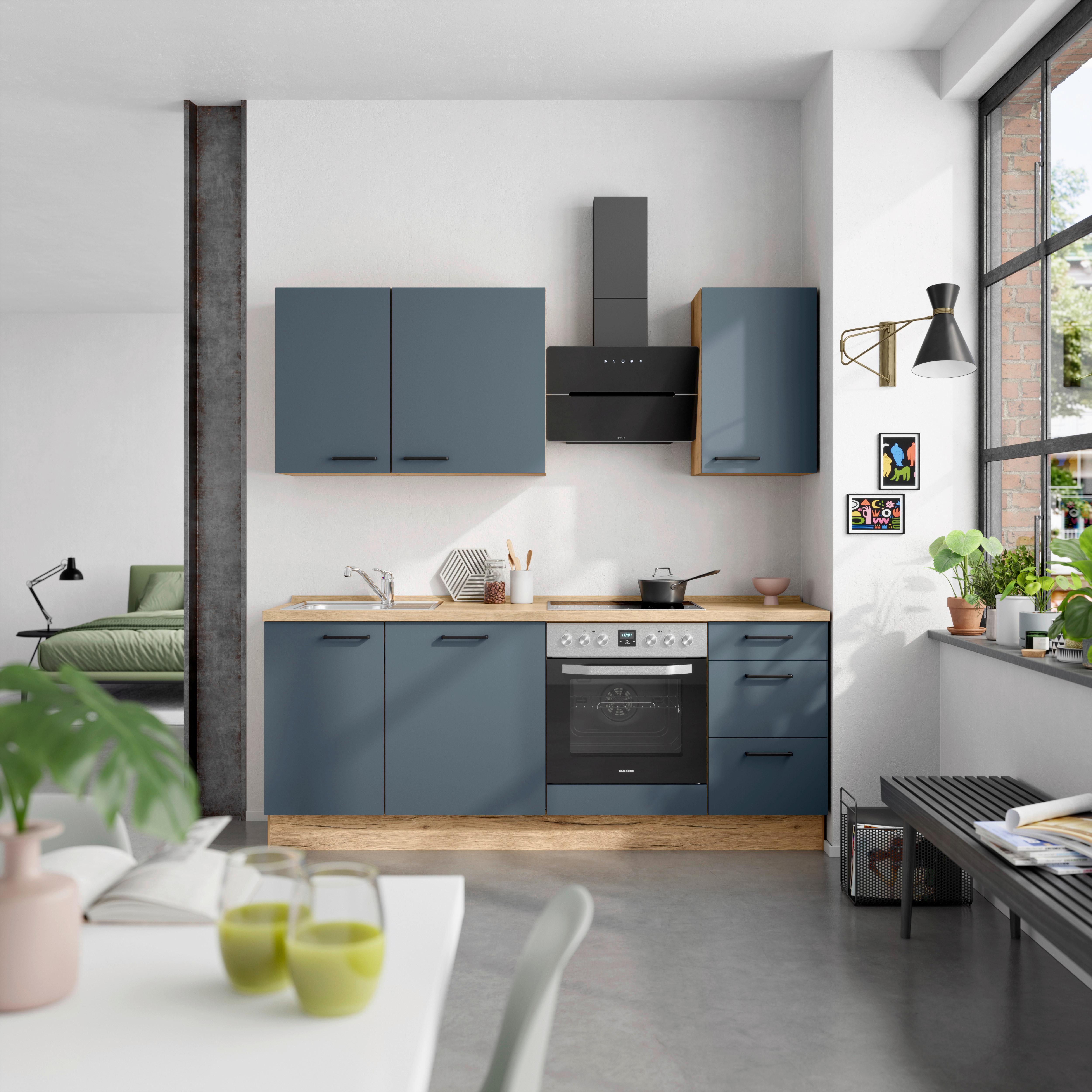 Küchenleerblock Easytouch High-Line, H5 Rechts - Blau/Eichefarben, MODERN, Holzwerkstoff (210cm) - Nobilia