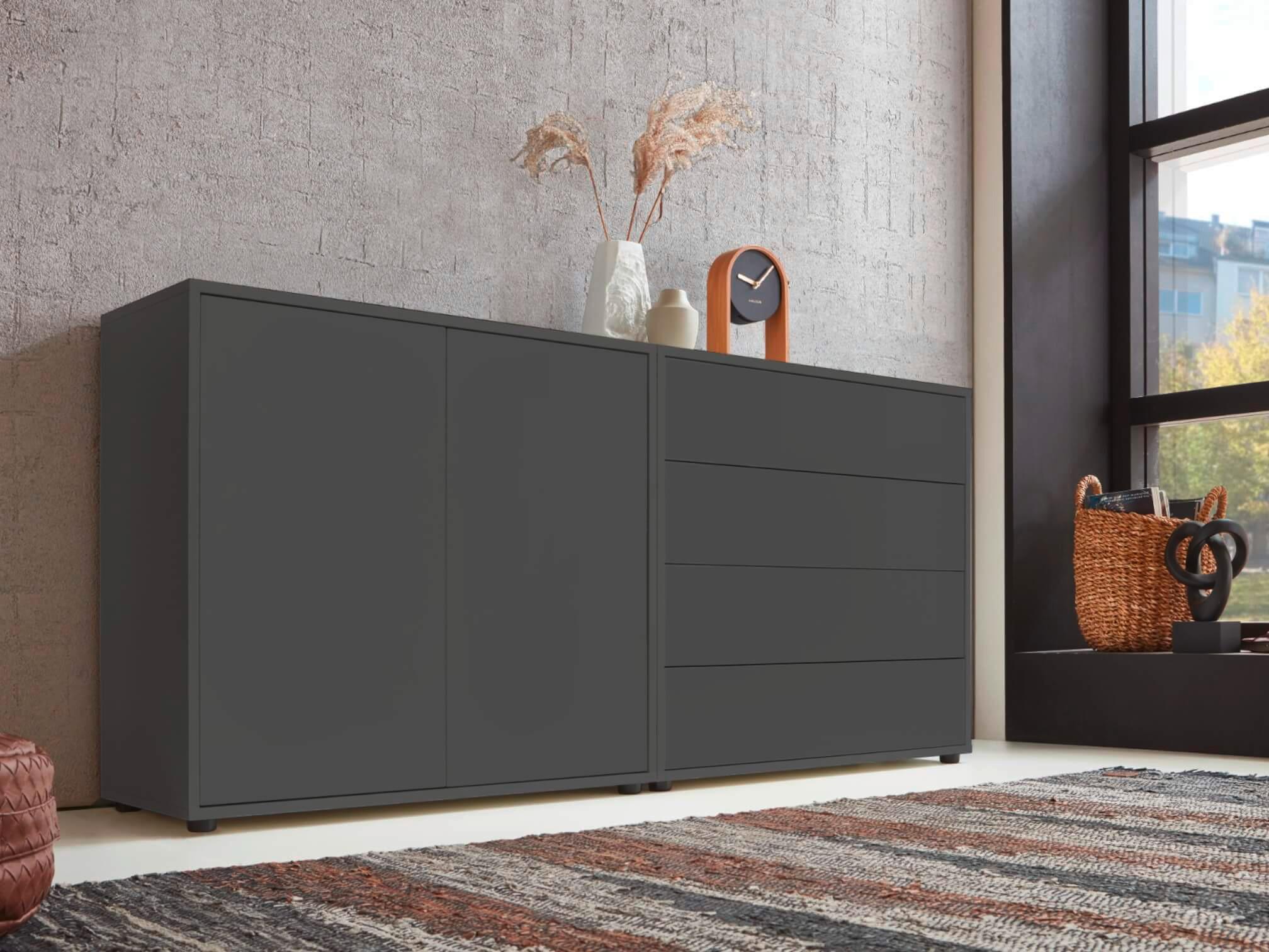 Sideboard Mailand 3 B:158 Cm Anthrazit - Anthrazit/Schwarz, MODERN, Holzwerkstoff (158/73/33cm) - MID.YOU