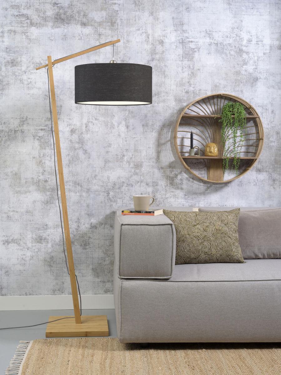 Stehlampe Andes Dunkelgrau/ Naturfarben mit Fußschalter - Dunkelgrau/Naturfarben, Design, Holz/Textil (70/176cm) - Good & Mojo