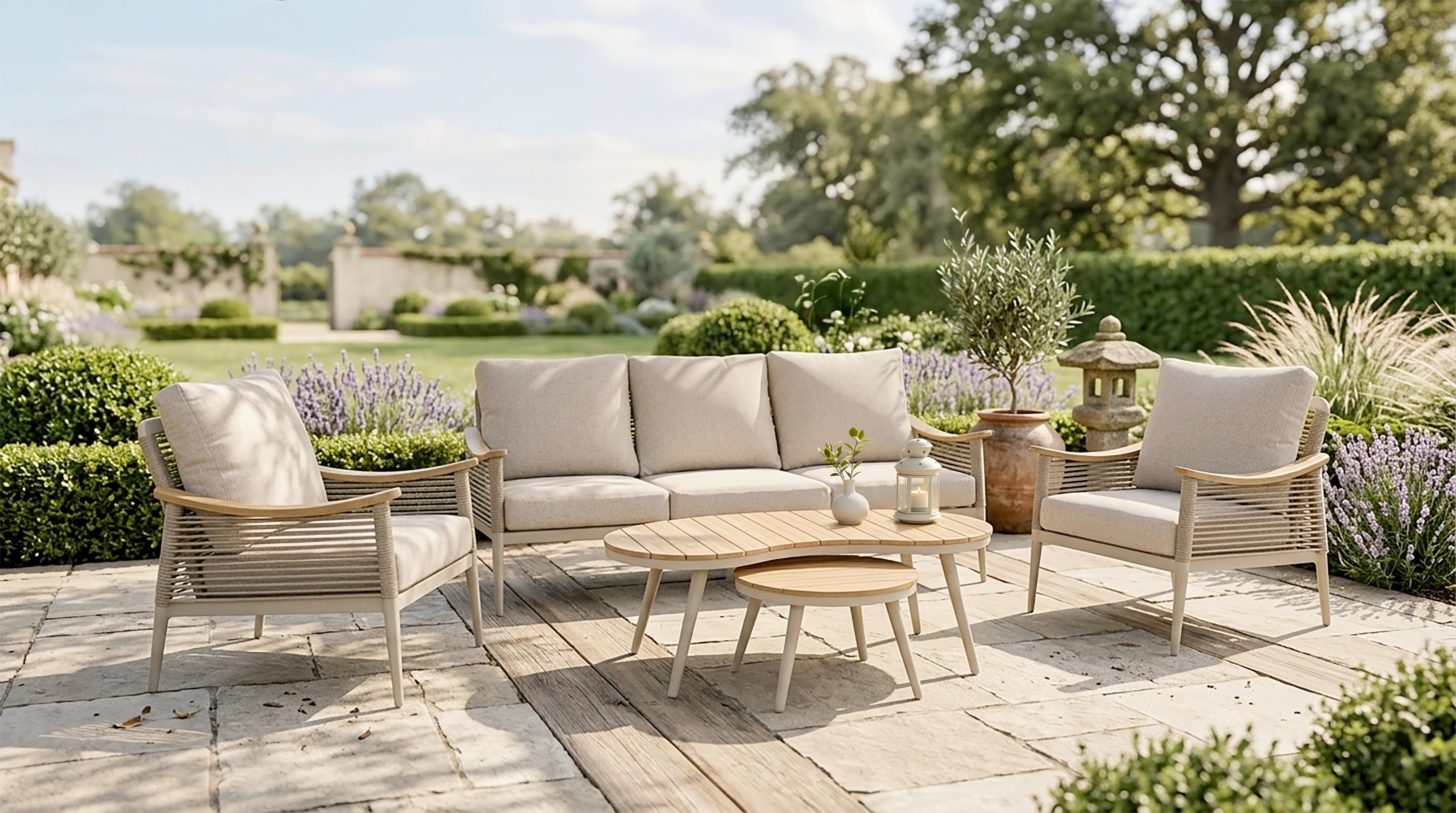 GARTENSET LOUNGE-GRUPPE TULUM, 5-TLG. - Sandfarben/Beige, MODERN, Kunststoff/Textil - Gardenson
