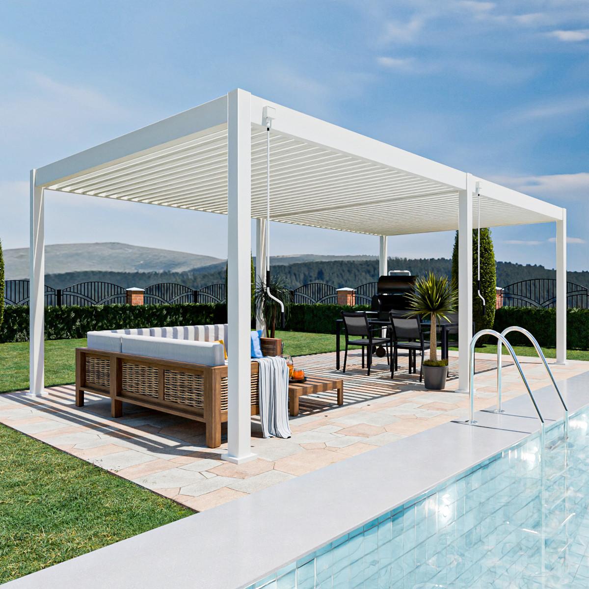 Pergola 360x720 Cm Wetterbeständig, Weiß - Weiß Hochglanz, Basics, Metall (360/255/720cm)