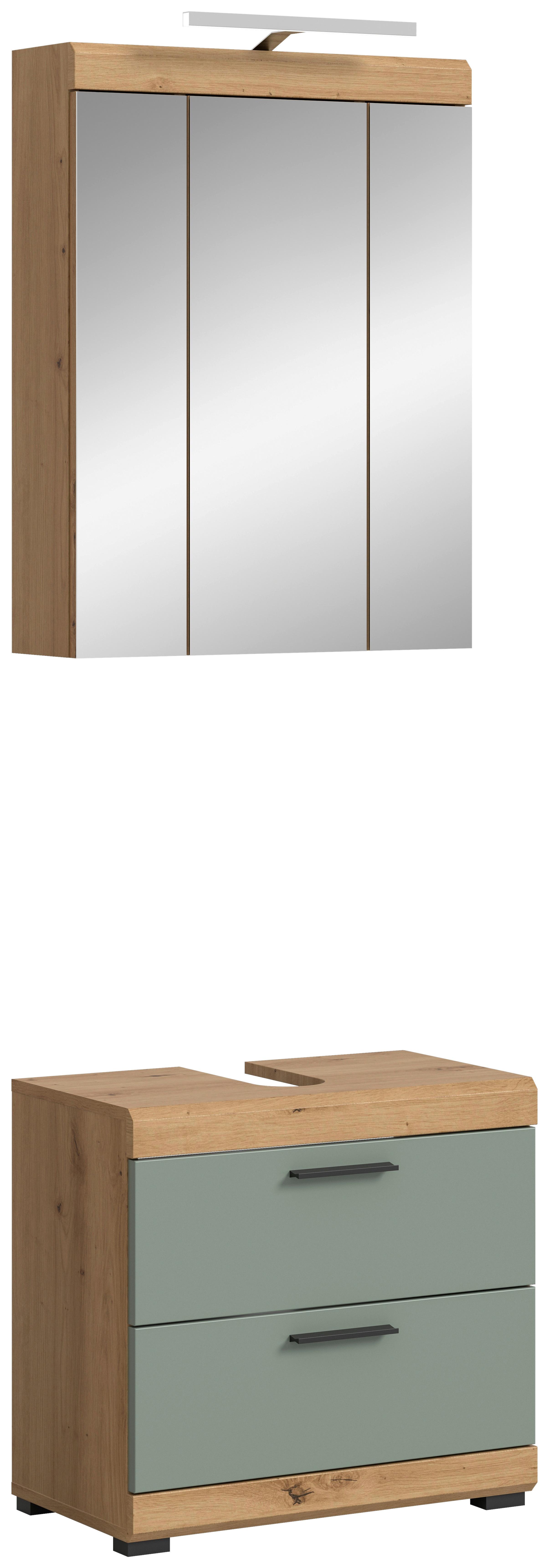 Badezimmer Scout Salbeigrün/Eiche D. B: 60 cm - Salbeigrün/Schwarz, MODERN, Glas/Holzwerkstoff (60cm) - MID.YOU