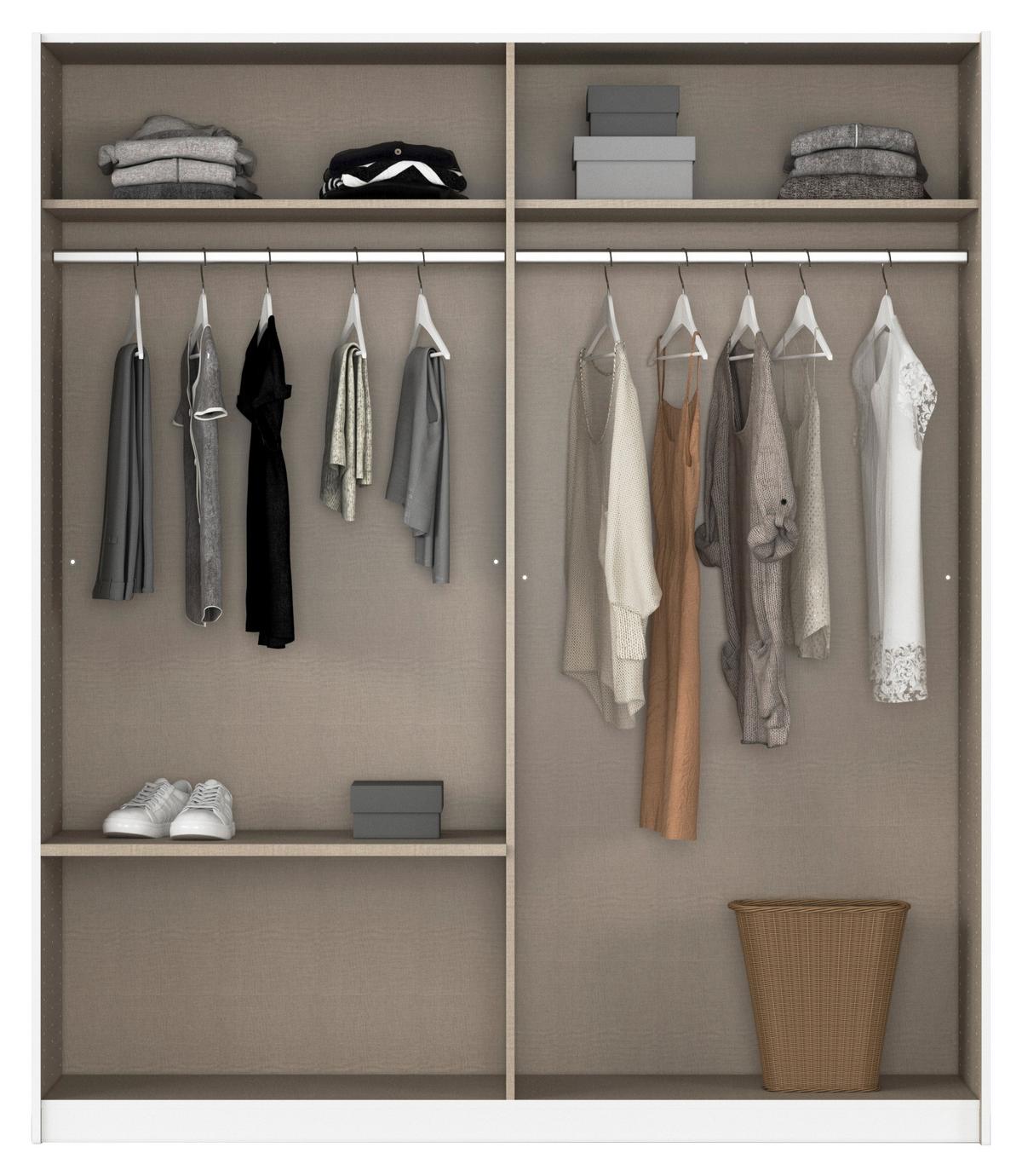 Skriňa s posuv. dverami ELARA sivá/sklo bazalt, š. 181 cm - sivá, Konventionell, kompozitné drevo (181/210/62cm)