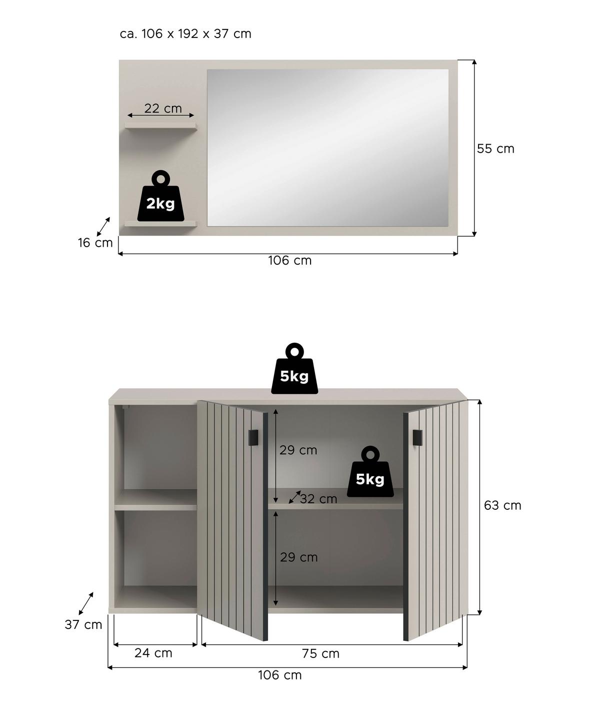 Garderobe Station Kaschmir B: 106cm - Kaschmir, Design, Holzwerkstoff (106/192/37cm) - MID.YOU