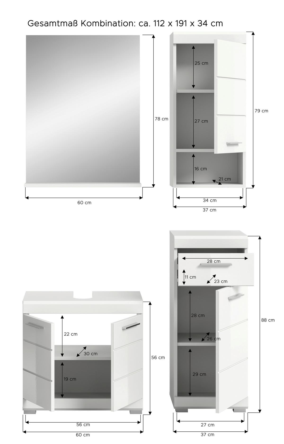 Badezimmer Scout Weiß B: 97 Cm - Weiß Hochglanz/Silberfarben, MODERN, Glas/Holzwerkstoff (97cm) - MID.YOU