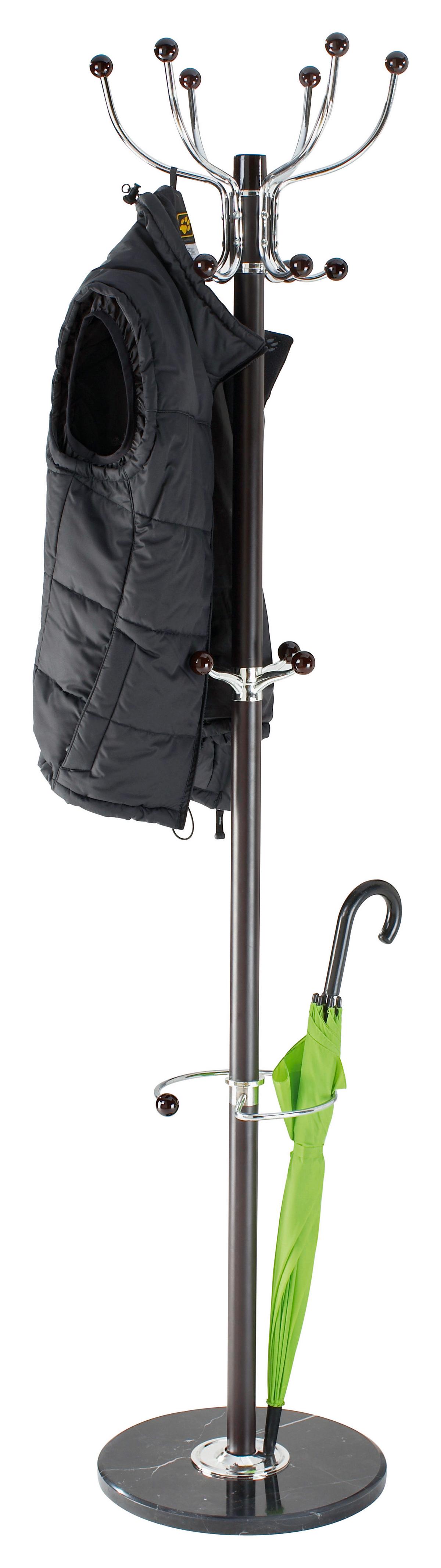 Kleiderständer Mecki Stahl Haken + Schirmhalter H: 176 cm - Schwarz, MODERN, Metall (38/176cm)