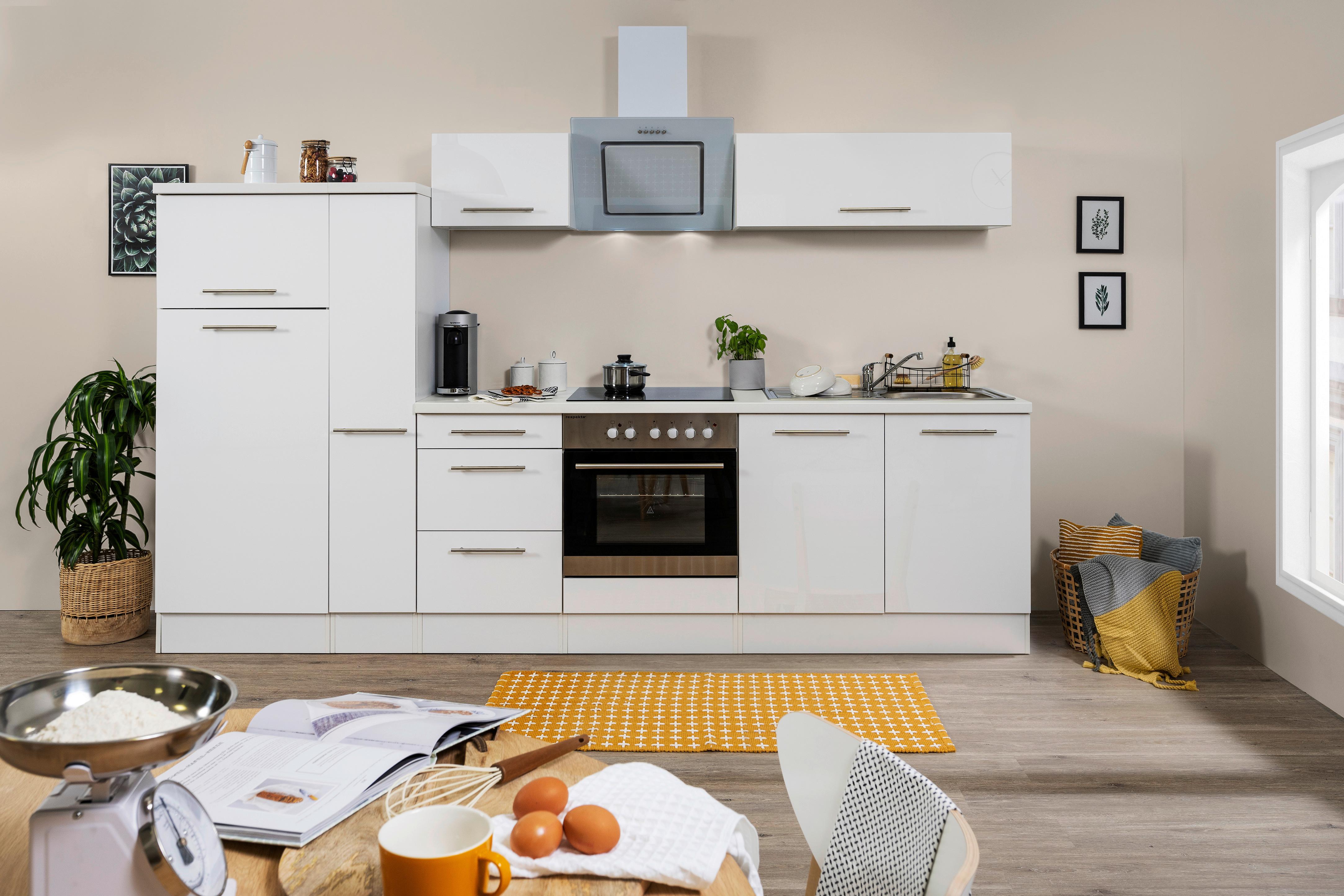 Küchenzeile mit Geräten 300 cm Weiß - Weiß, KONVENTIONELL, Holzwerkstoff (300cm) - Respekta