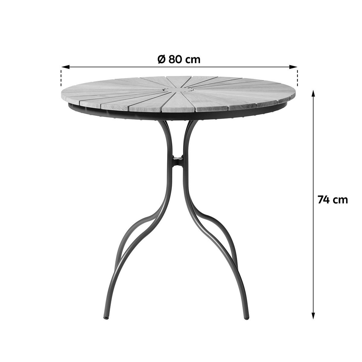Gartentisch Ellen Teakholz ⌀ 80 cm - Anthrazit/Teakfarben, KONVENTIONELL, Holz/Metall (80/80/74cm) - Gardenson