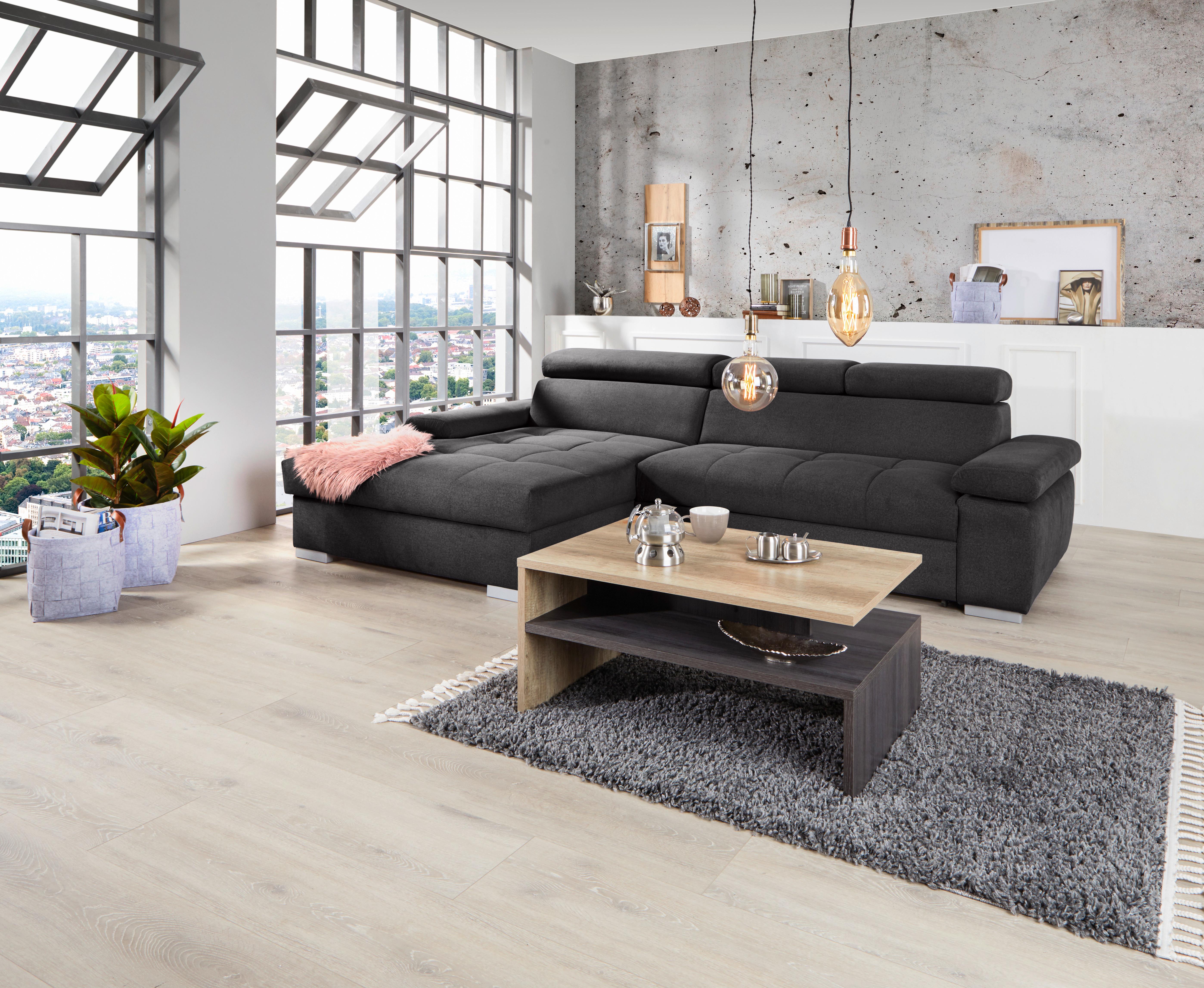 Ecksofa Mit Bettkasten Perry Graphitfarben 292x183 Cm - Silberfarben/Graphitfarben, Design, Textil (183/292cm) - Livetastic