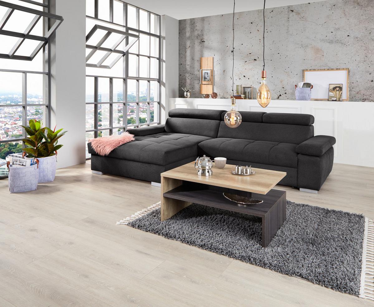 Ecksofa Mit Bettkasten Perry Graphitfarben 292x183 Cm - Silberfarben/Graphitfarben, Design, Textil (183/292cm) - Livetastic
