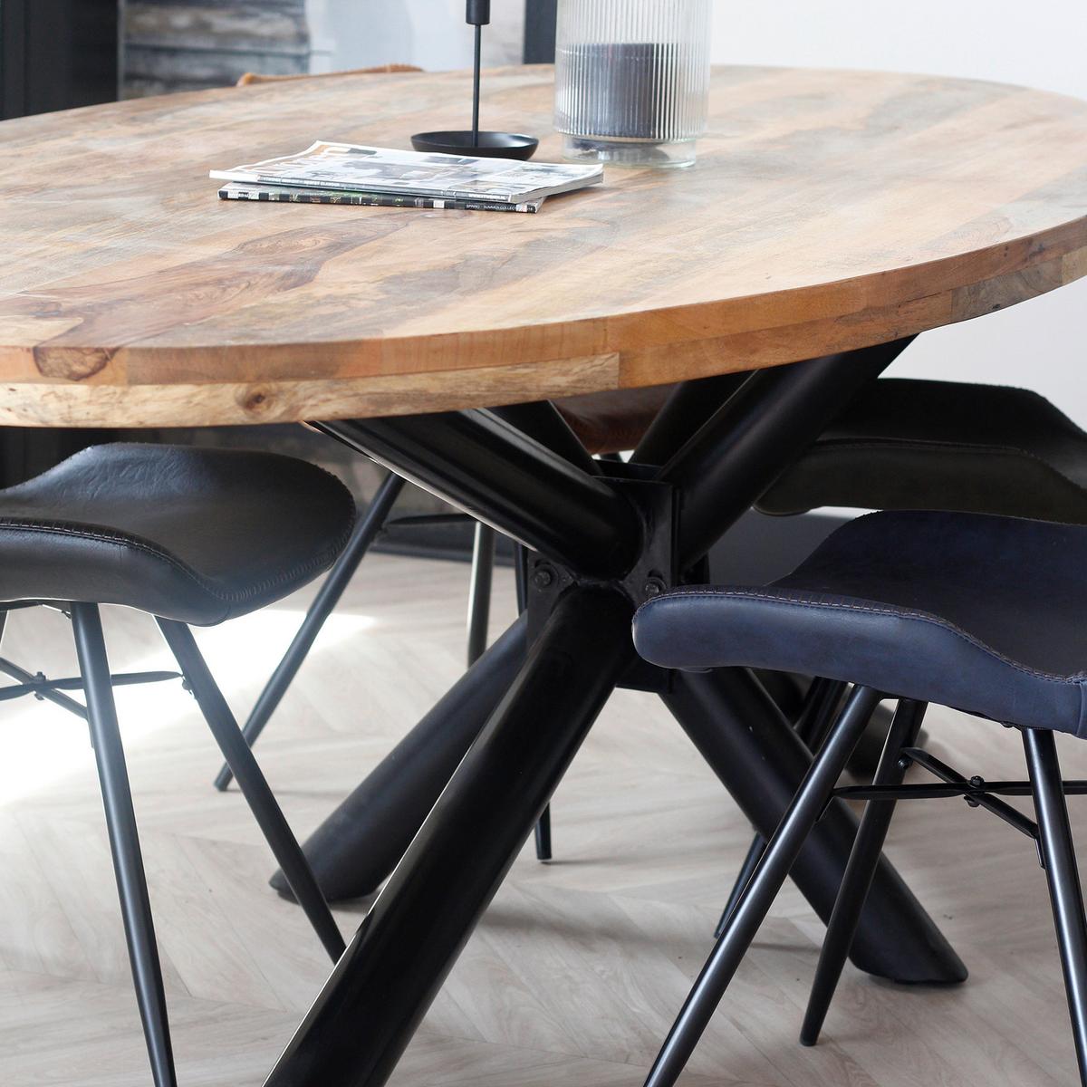 Esstisch Industrial Round - Schwarz/Braun, Natur, Holz/Metall (160/90/77cm) - MID.YOU