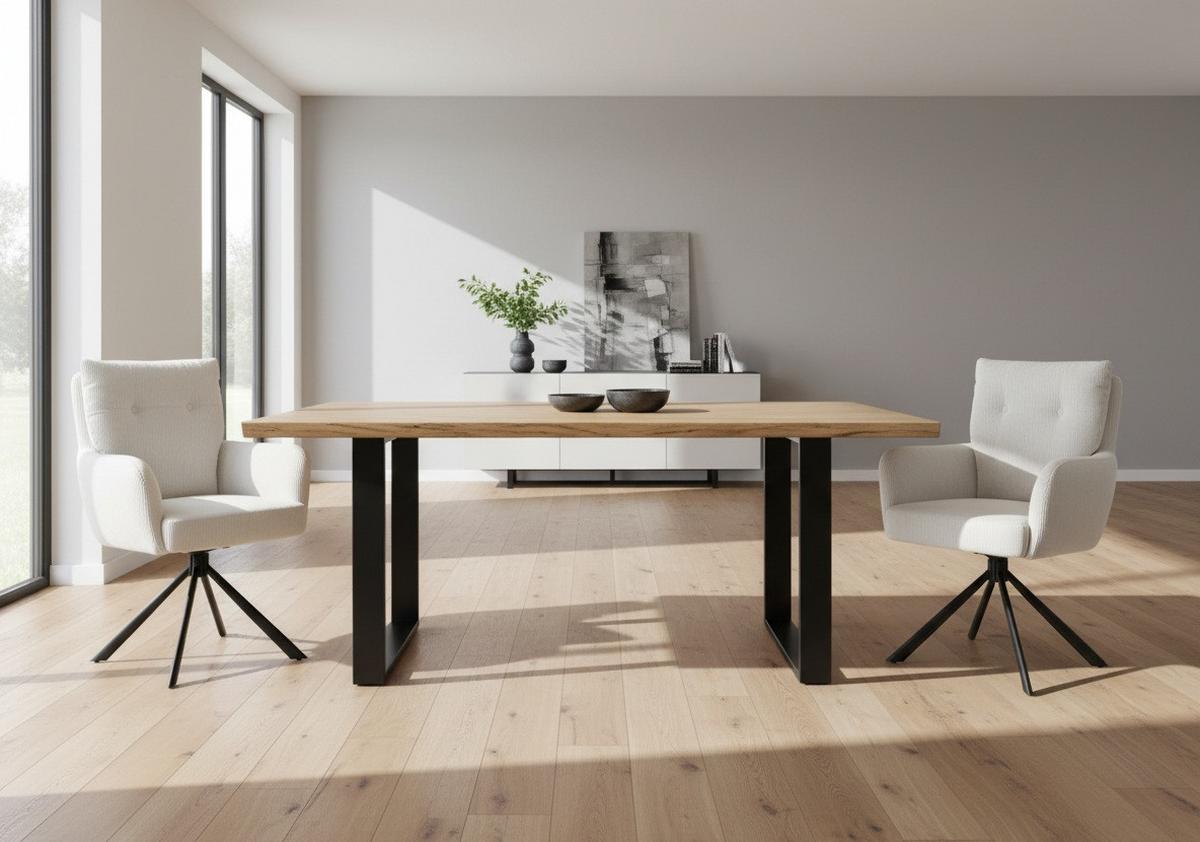 Armlehnstuhl Enja Creme Sitzfl. 180° Drehbar, B: 60cm - Creme/Schwarz, KONVENTIONELL, Textil/Metall (60/95/67cm) - MID.YOU