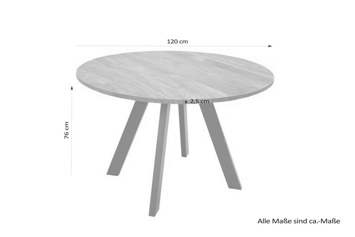 Esstisch mit Echtholz-Platte Rund Tara 120x120x76 cm Akazie - Schwarz/Akaziefarben, MODERN, Holz/Metall (120/120/76cm) - MID.YOU