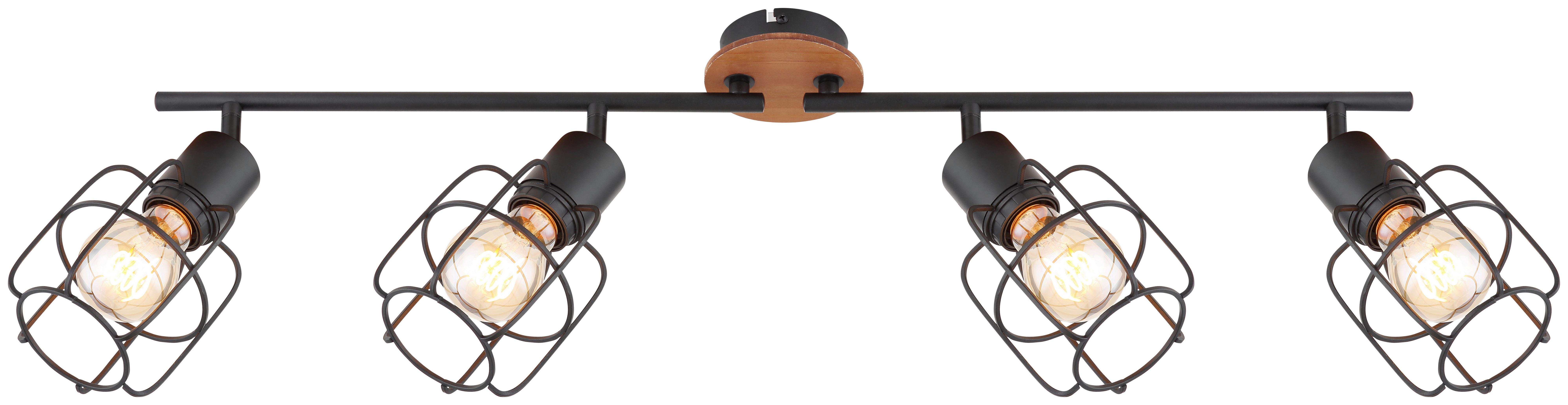 Strahler Willa 4-Flammig verstellbar L: 80 cm - Schwarz/Braun, Basics, Holz/Metall (80/11/24cm) - Globo