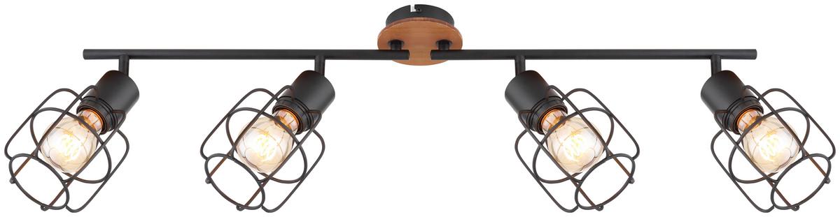 Strahler Willa 4-Flammig verstellbar L: 80 cm - Schwarz/Braun, Basics, Holz/Metall (80/11/24cm) - Globo