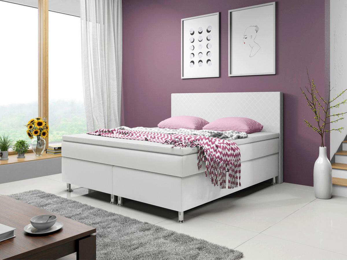 Boxspringbett mit Topper Lederlook 180x210 Madrid - Silberfarben/Weiß, KONVENTIONELL, Leder/Textil (180/115/210cm) - MID.YOU