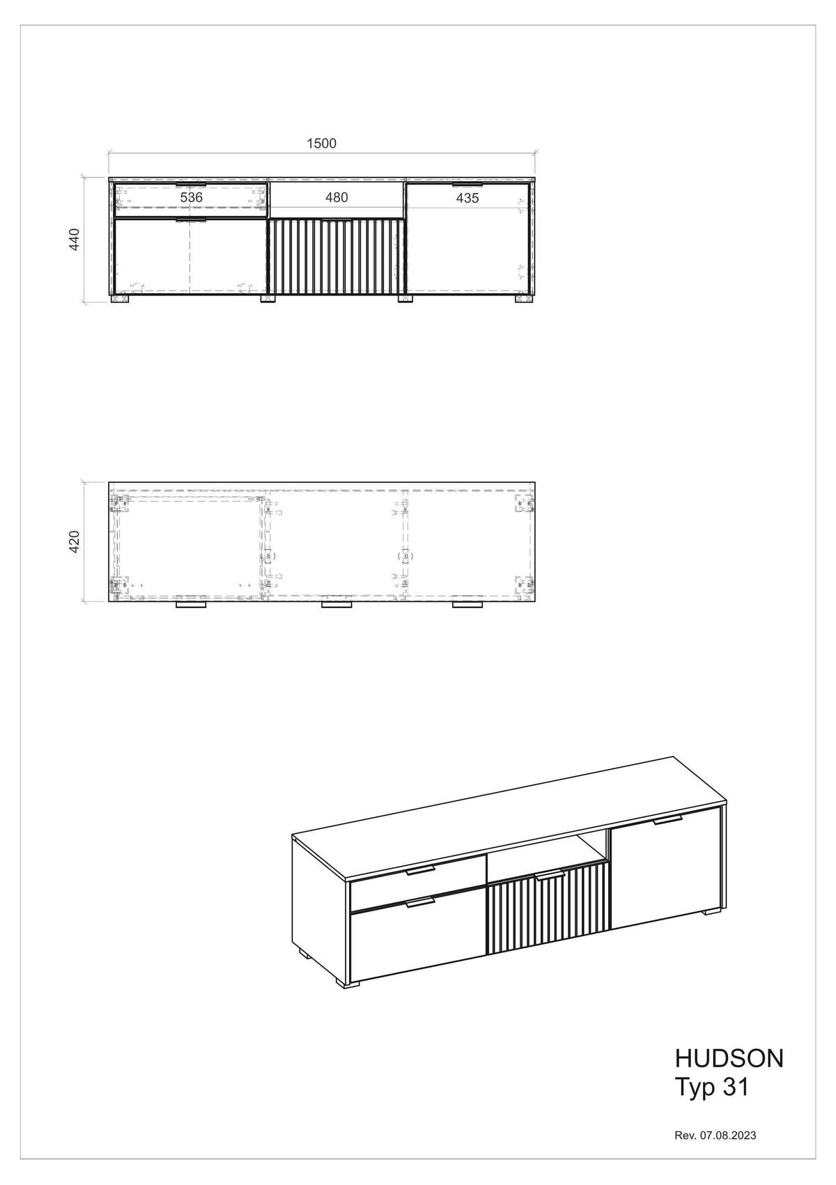 Lowboard Hudson Schwarz/Weiß B: 150 cm - Schwarz/Weiß, Design, Holzwerkstoff (150/44/42cm) - MID.YOU