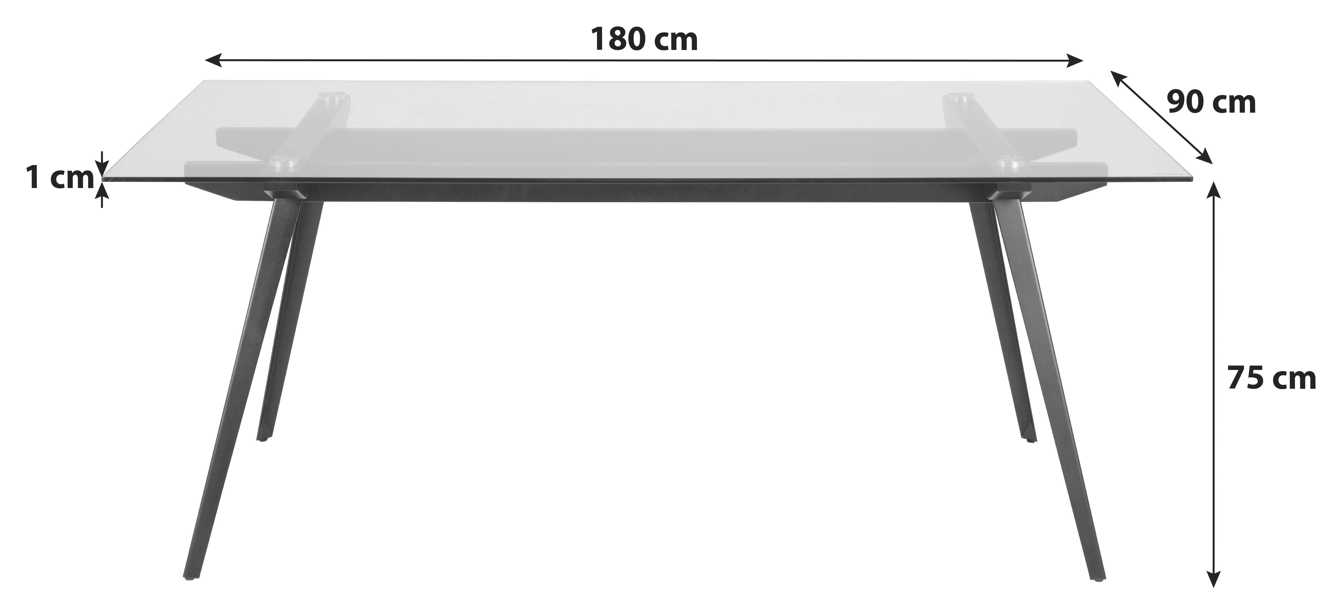 Esstisch Monti 180x90 cm Klarglas/Schwarz - Schwarz, Design, Glas/Metall (180/90/75cm) - MID.YOU