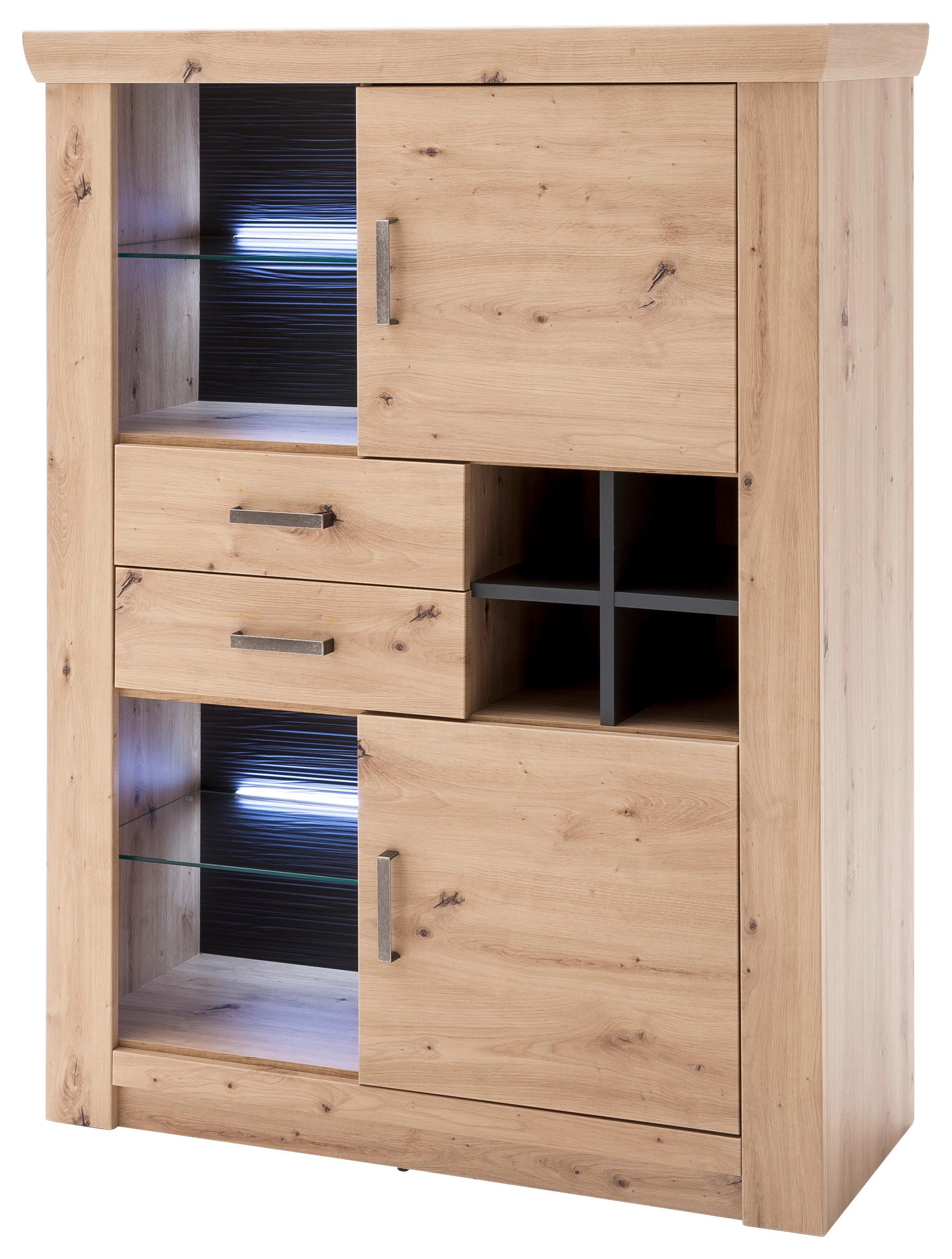 Highboard B: 110 cm Meran Anthrazit/Eichefarben - Eichefarben/Anthrazit, Design, Glas/Holzwerkstoff (110/146/45cm) - Livetastic