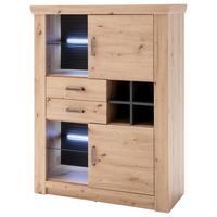 Highboard B: 110 cm Meran Anthrazit/Eichefarben - Eichefarben/Anthrazit, Design, Glas/Holzwerkstoff (110/146/45cm) - Livetastic