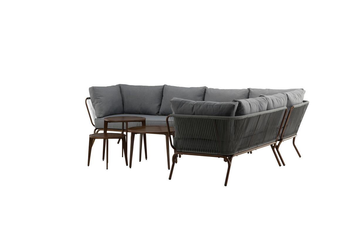 Loungegarnitur 4-Tlg Roxo Metall/Textil mit Kissen - Braun/Grau, KONVENTIONELL, Textil/Metall - Gardenson