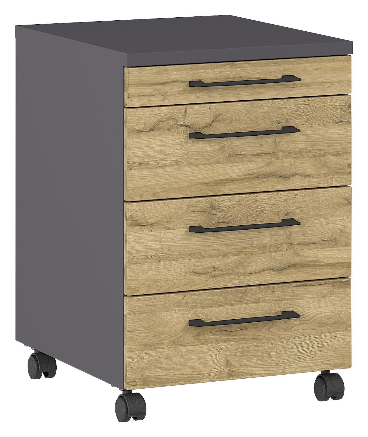 Rollcontainer Gw-Profi 2.0 - Eichefarben/Graphitfarben, KONVENTIONELL, Holzwerkstoff/Kunststoff (42/61/49cm) - Germania