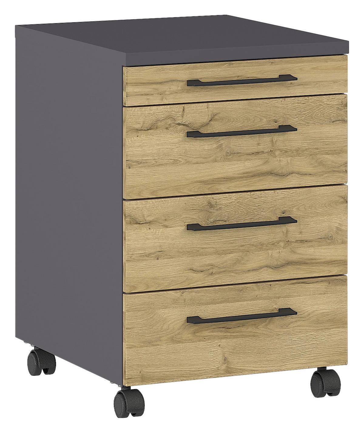 Rollcontainer Gw-Profi 2.0 - Eichefarben/Graphitfarben, KONVENTIONELL, Holzwerkstoff/Kunststoff (42/61/49cm) - Germania