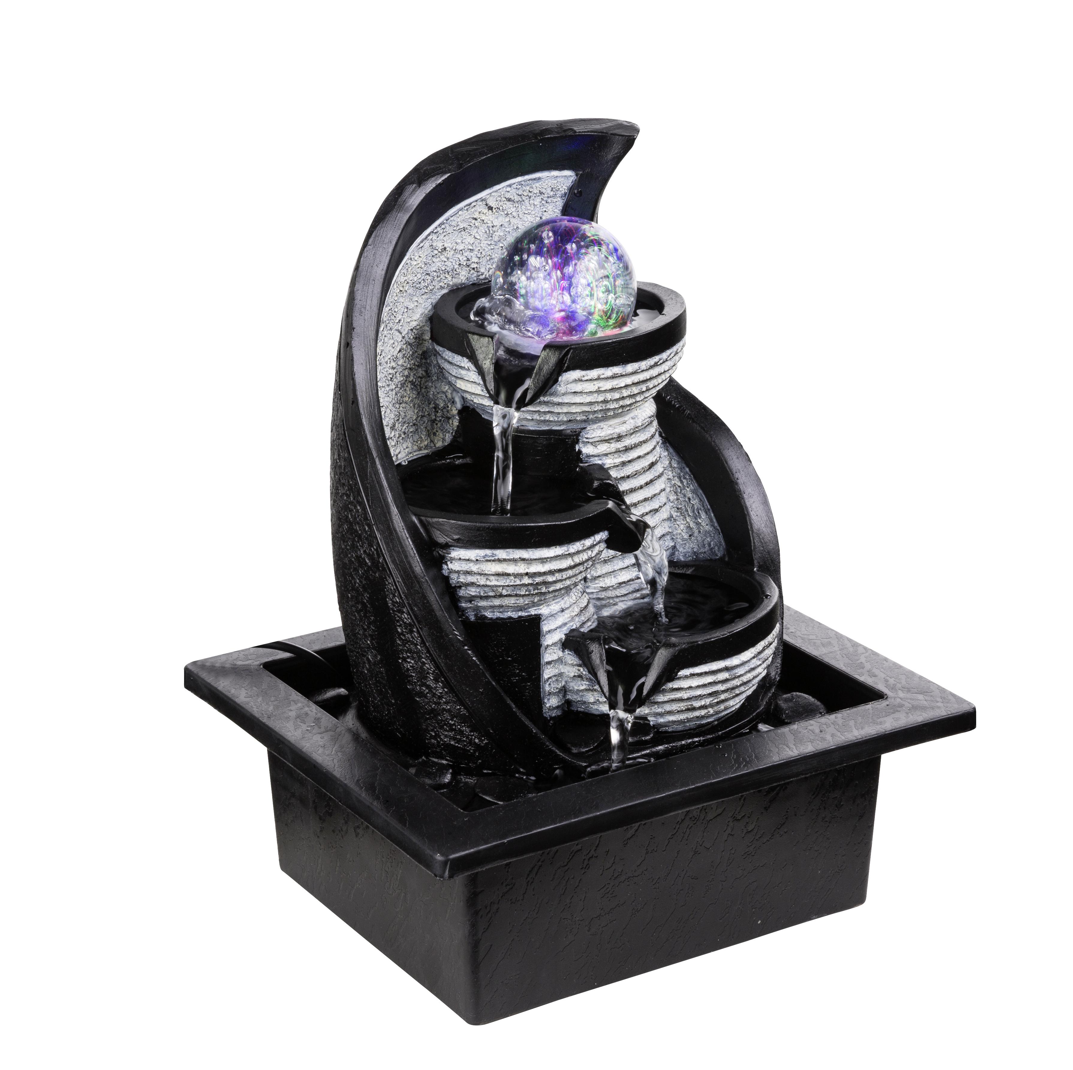 Zimmerbrunnen 3 Becken H: 25,5 cm 4x Led Kunststoff - Grau, Basics, Kunststoff (21/17,5/25,5cm) - Globo