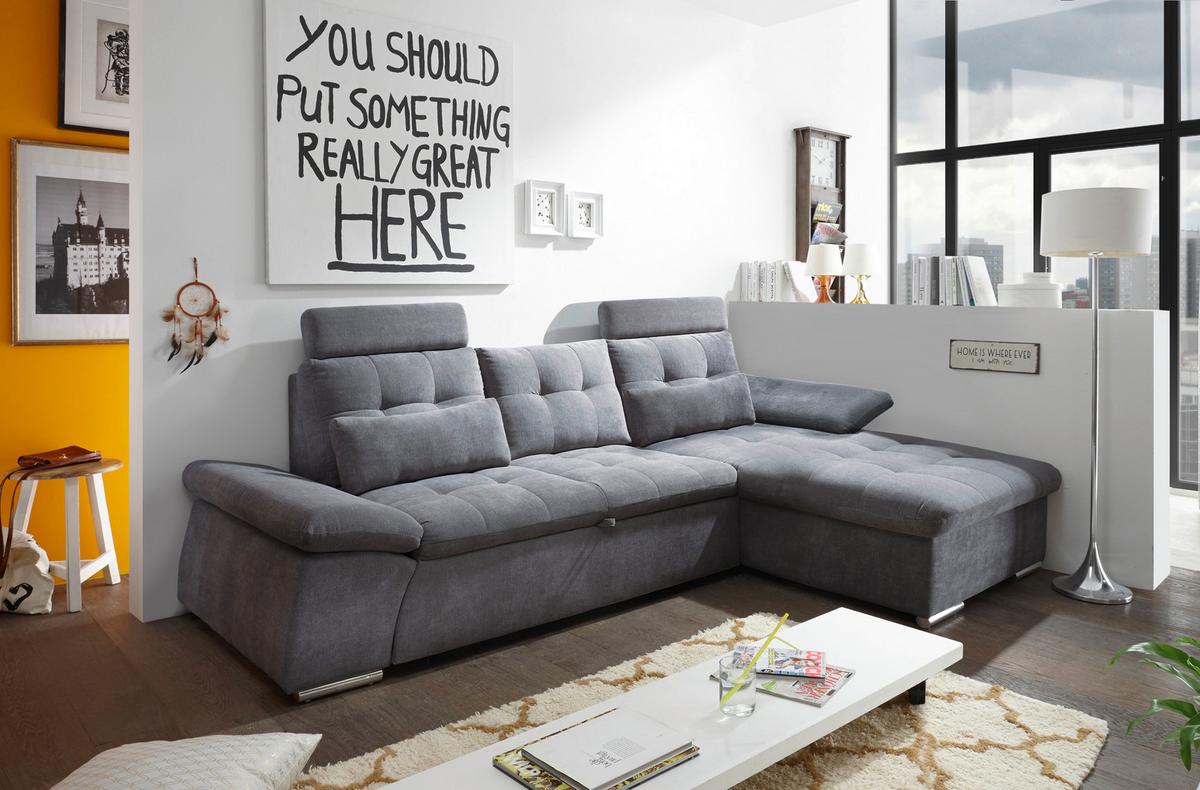 Sedací souprava s rozkladem Nalo tmavě šedá - barvy stříbra/tmavě šedá, Konvenční, kompozitní dřevo/textil (268/170cm) - MID.YOU