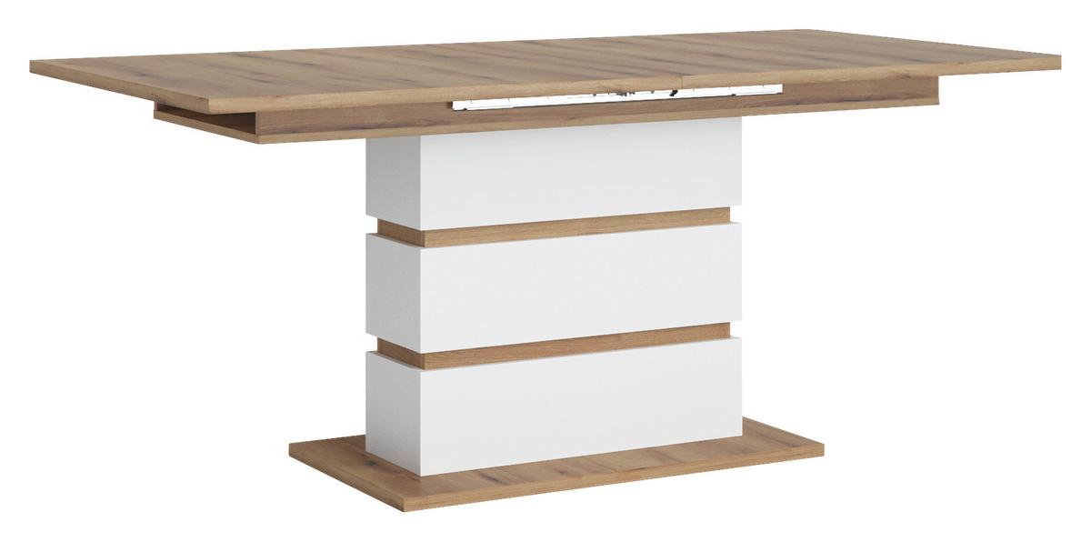 Ausziehtisch Calabria Eiche Dekor Weiß, B: 180-220cm - Eichefarben/Weiß, Trend, Holzwerkstoff (180-220/76,3/90cm)