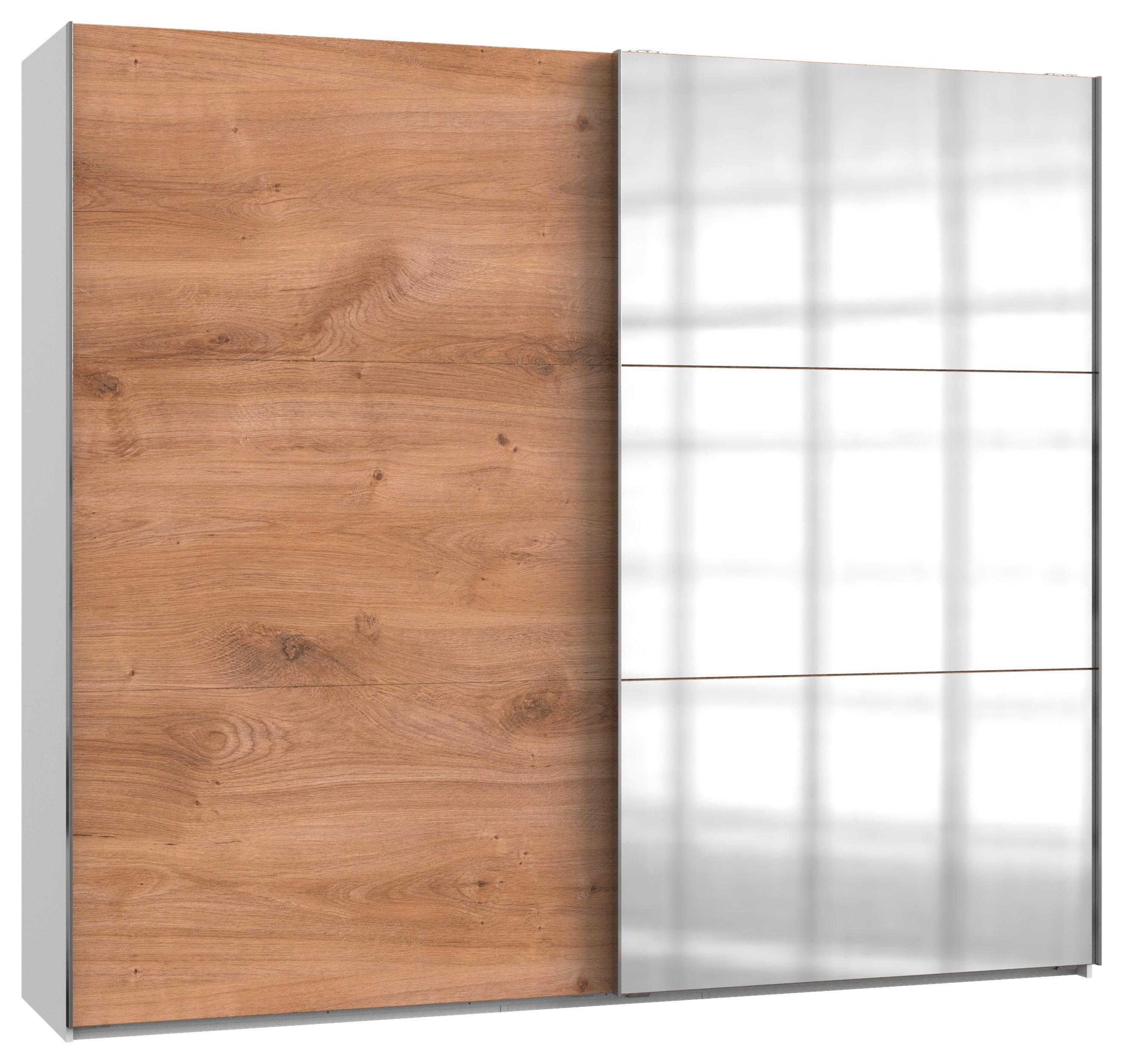 Schwebetürenschrank B: 250 cm Level, Weiß/Eiche Dekor