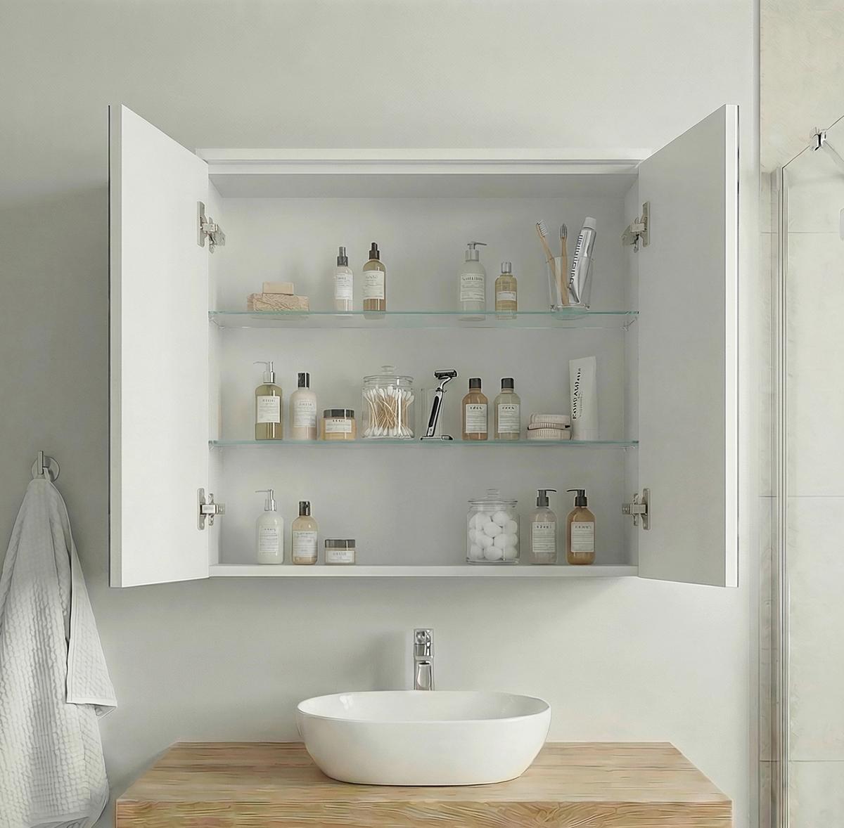 SPIEGELSCHRANK Flonali Weiß B: 54cm - Weiß, Trend, Glas/Holzwerkstoff (54/61/20cm) - MID.YOU
