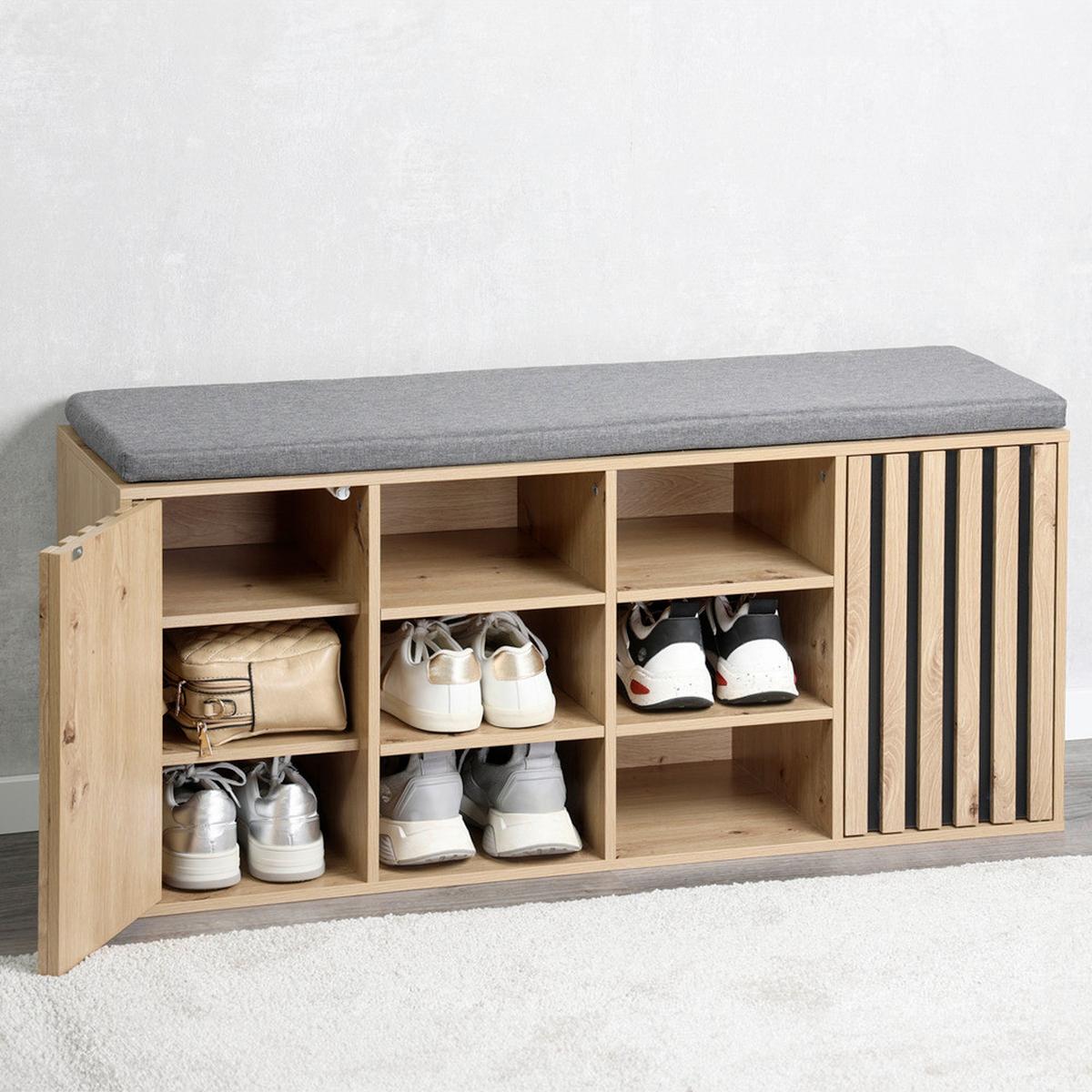 GARDEROBENBANK Eiche/Grau B: 103cm - Eichefarben/Schwarz, Basics, Holzwerkstoff/Textil (103/48/30,5cm) - Kesper