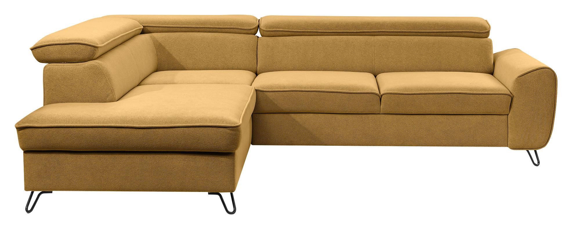Rohová sedačka IDYLLA, levá curry žlutá,úl.prostor,lůžko - curry žlutá/černá, Design, kov/textil (200/250cm)