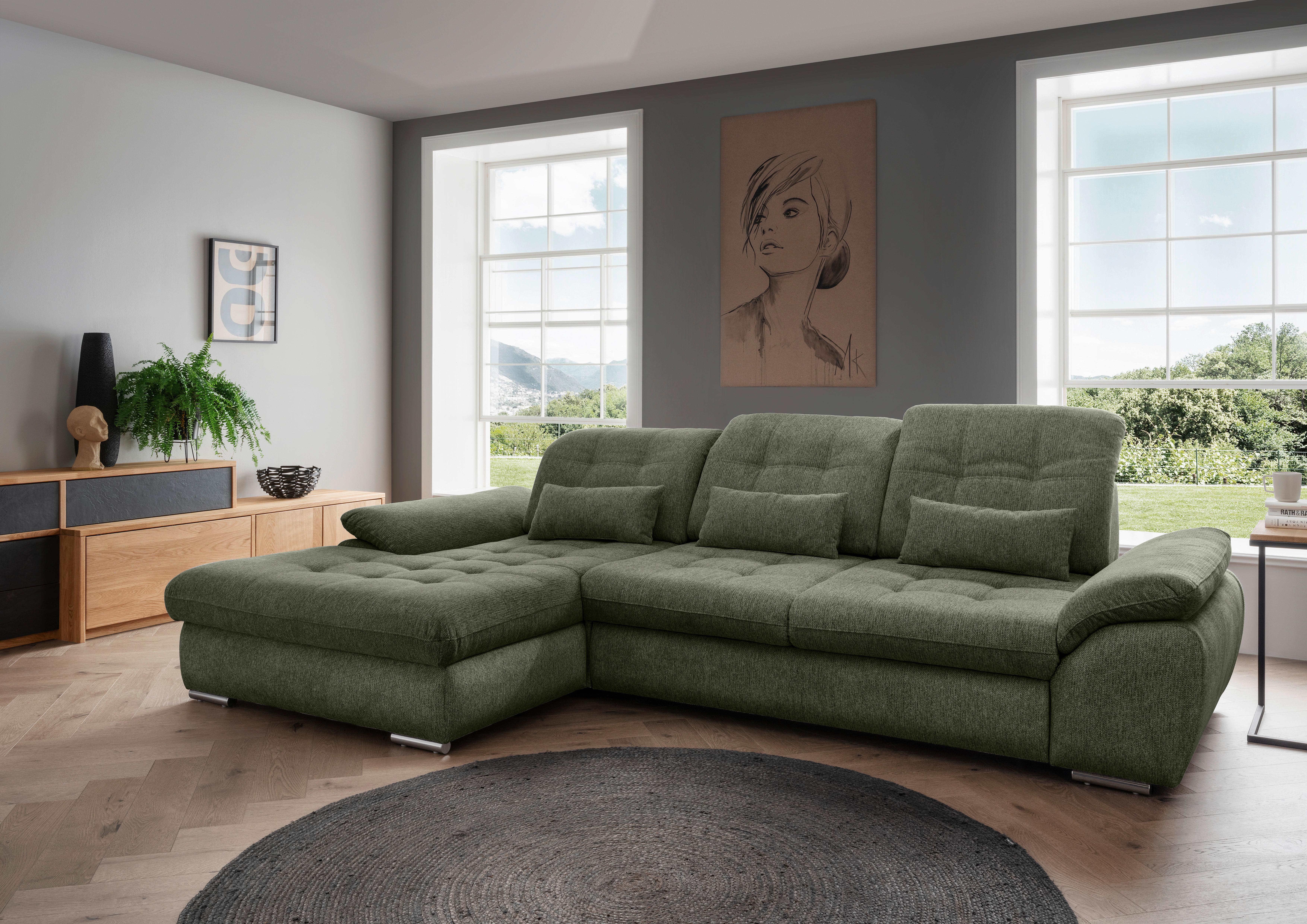 Ecksofa Rigatti, Grün S: 184x314 cm - Chromfarben/Grün, MODERN, Textil (184/314cm) - Livetastic