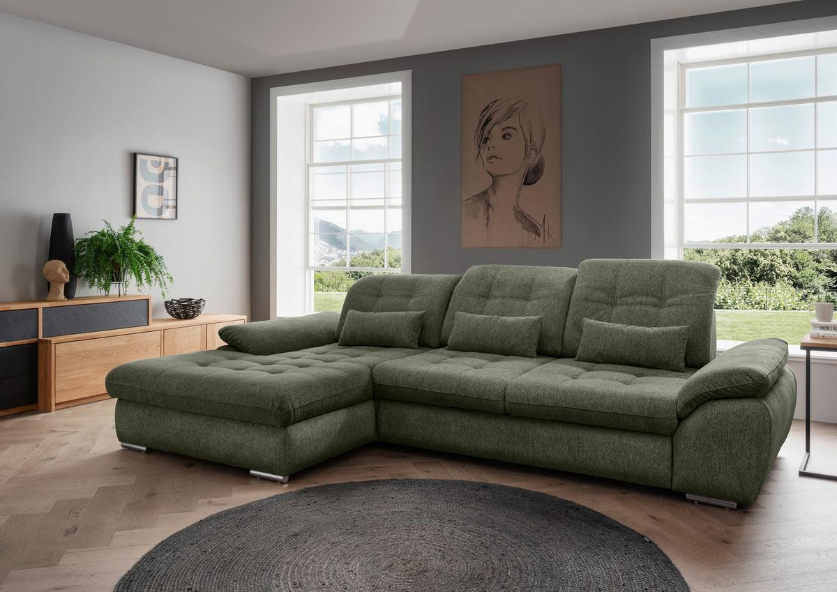 Ecksofa Rigatti, Grün S: 184x314 cm - Chromfarben/Grün, MODERN, Textil (184/314cm) - Livetastic